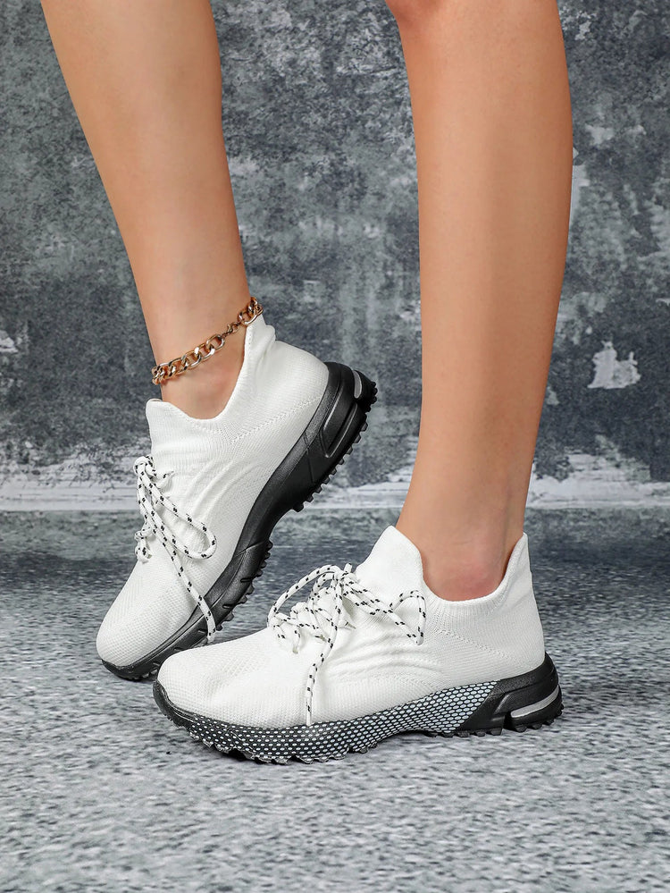 Breathable Socks Shoes Women Lightweight Knitted Casual Sneakers Non-slip Walking Footwear Outdoor Jogging Fitness Sports PlatiNum