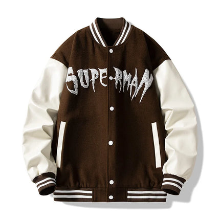 Men Varsity Baseball Bomber Jacket Hip Hop Harajuku Bone Letter Patchwork Leather Jackets Streetwear Women Unisex College Coats