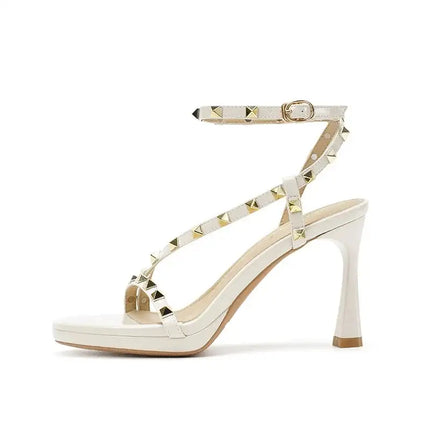 Sandali Estivi da Donna con Rivetti Colorati, Punta Tonda, Tacco Sottile 9cm, Cinturino alla Caviglia, Fascia Stretta Dritta, Scarpe Eleganti da Donna platinumshop