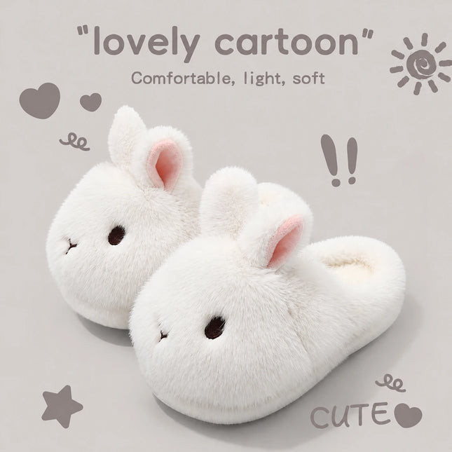 Cute Brown Bunny Plush Slippers Women Winter Warm Rebound Soft Sole House Shoes Indoor Fuzzy Non-Slip Comfortable Home Footwear