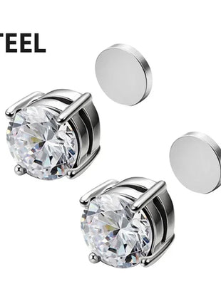 3 paia di orecchini a clip magnetici resistenti in cristallo per uomini e donne Orecchini con magnete zircone rotondo punk Gioielli non penetranti platinumshop