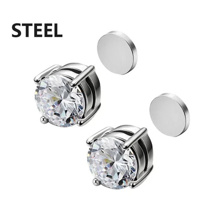 3 paia di orecchini a clip magnetici resistenti in cristallo per uomini e donne Orecchini con magnete zircone rotondo punk Gioielli non penetranti platinumshop