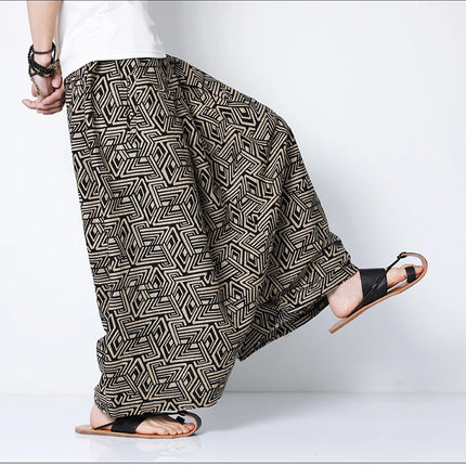 Pantaloni stile cinese uomo retrò Casual gamba larga pantaloni larghi Crossover cotone lino nuovi pantaloni grafici da uomo pantaloni Hip Hop M-5XL
