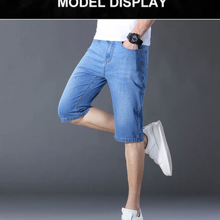 2026 Pantaloncini Casual da Uomo in Denim Cotone Elastico Dritti di Alta Qualità al Ginocchio Jeans Classici Vintage Moda Blu