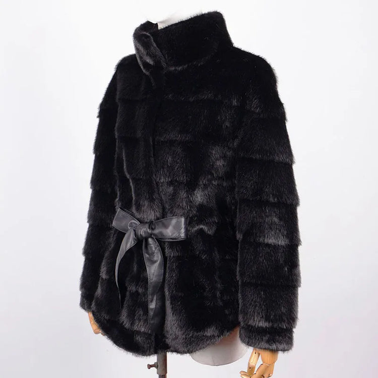 ZADORIN Luxury Designer Clothing Woman Mink Coat 2026 Chic Stand Collar Belted Brown Faux Fur Coat Woman Fluffy Fur Jacket Coats