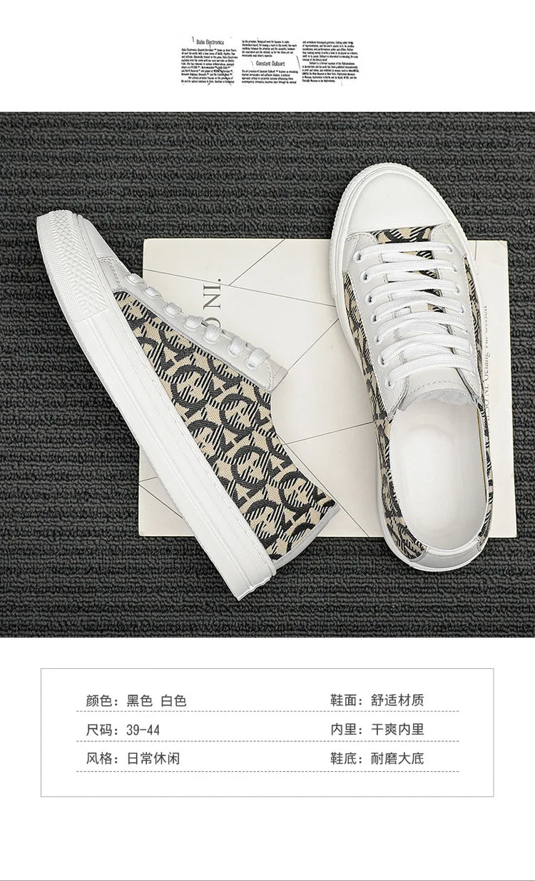 New Shoes for Men Genuine Leather Patchwork Casual Shoes Trend Flat Skateboard Shoes Youth Cool Lace-up Sneakers