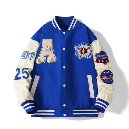 Men Varsity Baseball Bomber Jacket Hip Hop Harajuku Bone Letter Patchwork Leather Jackets Streetwear Women Unisex College Coats