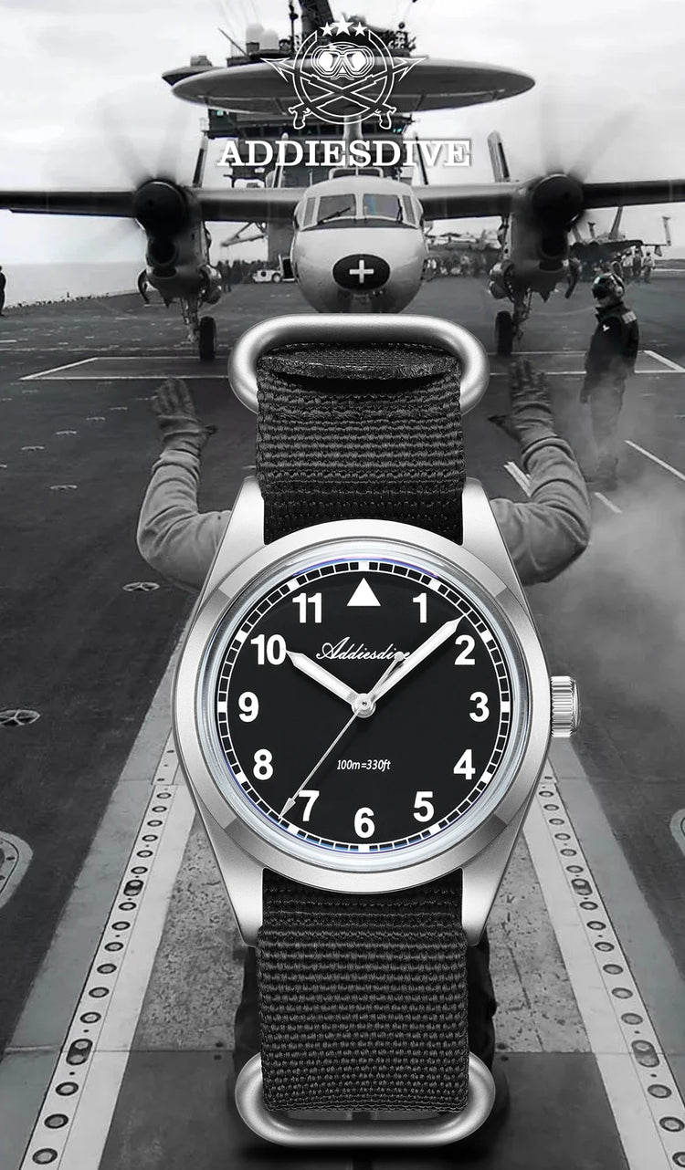 ADDIESDIVE 36mm Men's Analog Watch Bubble Mirror Glass 100m Waterproof Luminous Watch Simple Men Quartz Watches with Nylon Strap