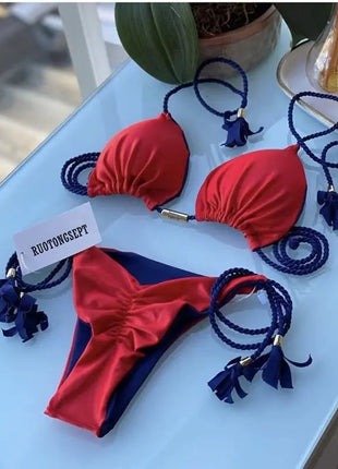 Nuovo Costume da Bagno Sexy da Donna, Set Bikini all'Uncinetto a 2 Pezzi, Triangolare Brasiliano, Push-Up, per Spiaggia Estiva PlatiNum