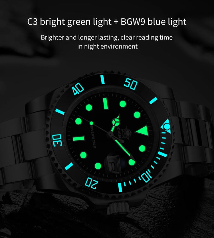 ADDIESDIVE Quartz Watch for Men 316L Stainless Steel Super Luminous Ceramic Bezel 200m Waterproof Classic Diving Men‘s Watch