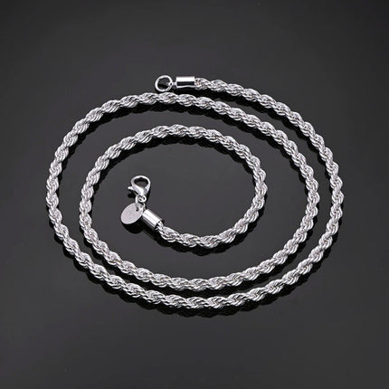 16-24inch for women men Beautiful fashion 925 Sterling Silver charm 4MM Rope Chain Necklace fit pendant high quality jewelry PlatiNum