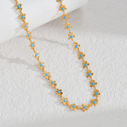 Sifisrri Set di gioielli con bracciale a catena con fiore blu olio vintage per donna, ragazza, regalo di San Valentino alla moda in acciaio inossidabile platinumshop