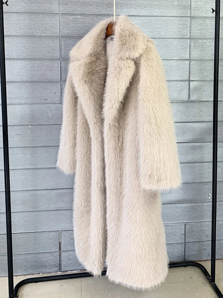 ZADORIN Winter Fluffy Jacket Women Solid Lapel Long Faux Fox Fur Coat Ladies Furry Warm Pink White Jacket Trench Coats Tops