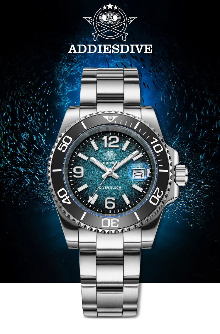 ADDIESDIVE Men Quartz Watch Japan 2115 BGW9 Luminous 200m Waterproof Diver Wristwatch 316L Stainless Steel Men's Watches New