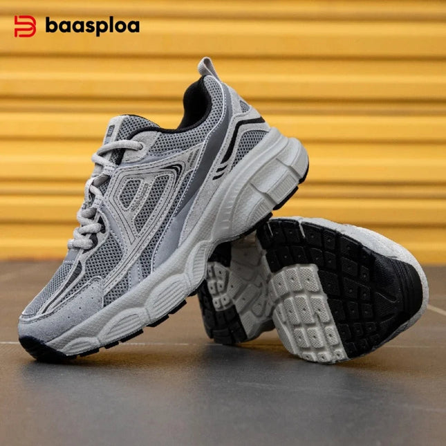 Baasploa Women Running Shoes Lightweight Breathable Sport Shoes Female Comfort White Casual Sneakers Height Increase Cushioning PlatiNum