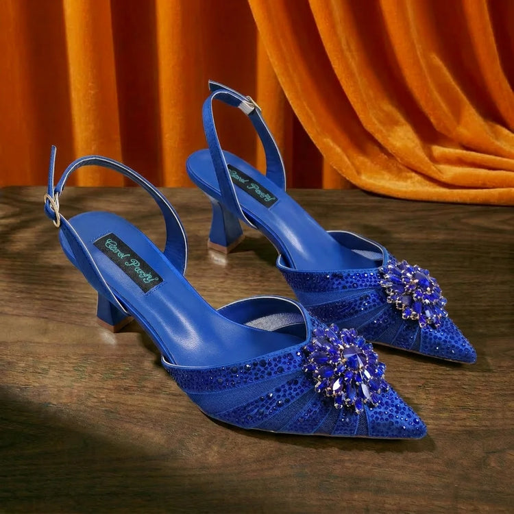 Nuove Scarpe e Borsa di Design Italiano Blu con Strass, Tacco Alto, Stile Moda, Scarpe a Punta per il Massimo Comfort, Scarpe da Donna
