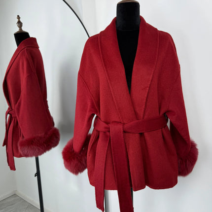 TARUXY Fox Fur Woolen Long Coats Women's Office Lady Removable Elegant Coat Double-sided Wool Overcoat 2025 New Cardigan Jacket