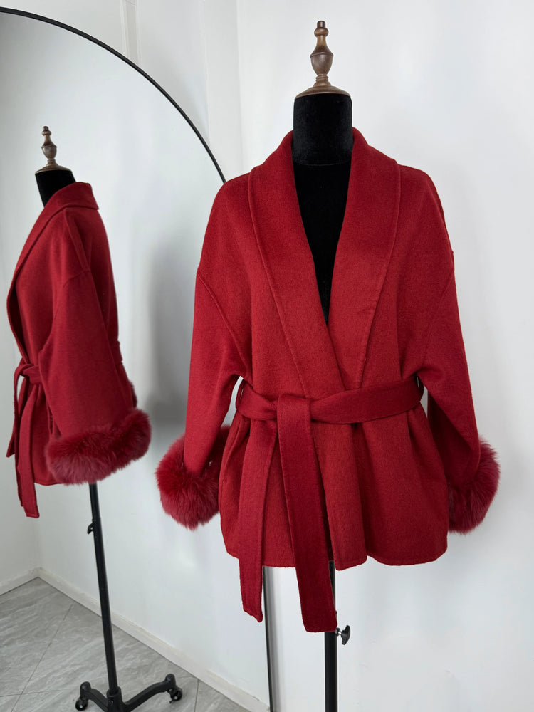 TARUXY Fox Fur Woolen Long Coats Women's Office Lady Removable Elegant Coat Double-sided Wool Overcoat 2025 New Cardigan Jacket