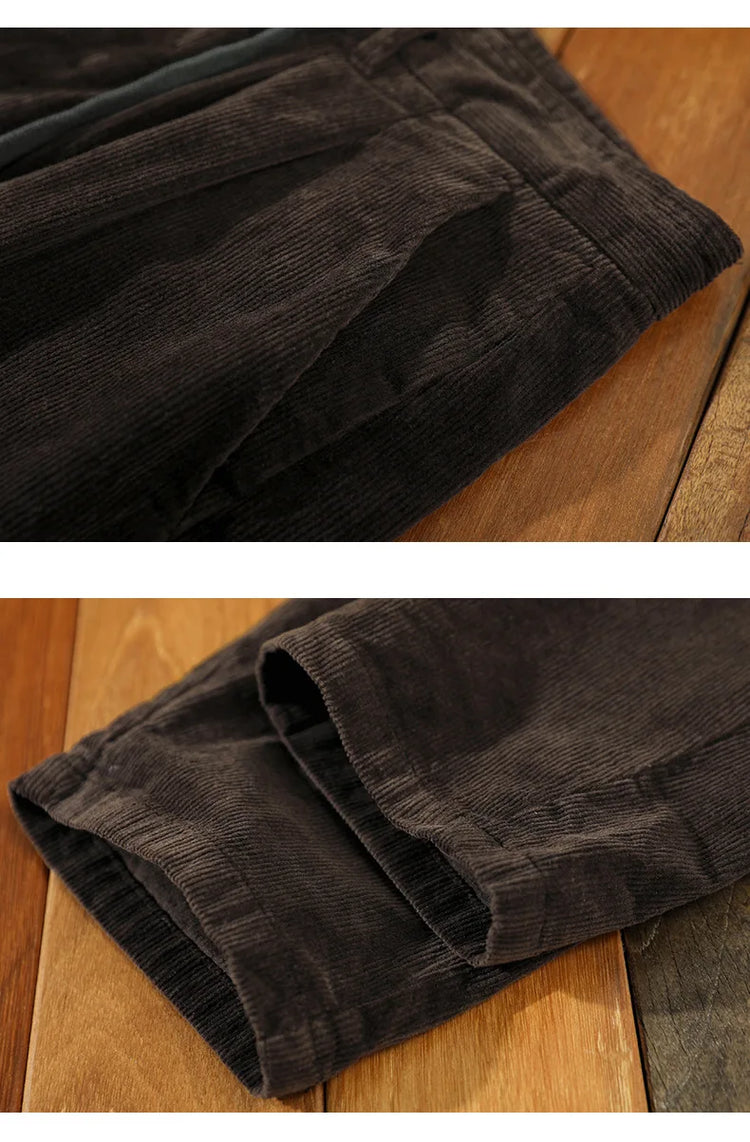 Autumn Winter Classic Cotton Corduroy Casual Mens Pants Comfortable Retro Big Pocket Drawstring Cargo Trousers AZ324