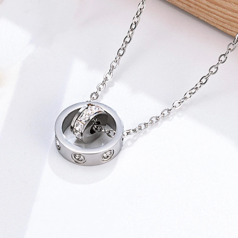 Vendita calda cerchio vite modello zircone donna collana di alta qualità in acciaio inox amore gioielli catena clavicola