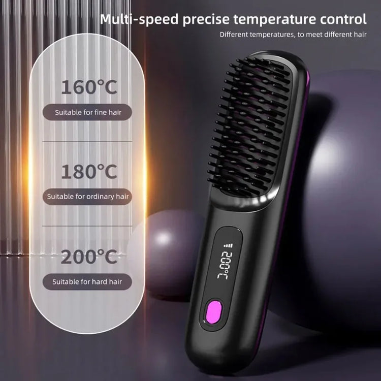 Electric Lcd USB Ceramic Heated Straight Hair Comb, Wireless Portable Negative Ion Styling Tool, Rechargeable Straightening Brush