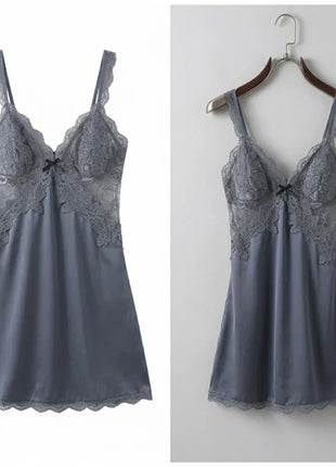 Camicia da Notte in Raso da Donna con Imbottitura Integrata e Laccio in Vita, Design con Scollo Aperto, Abbigliamento da Casa Monopezzo