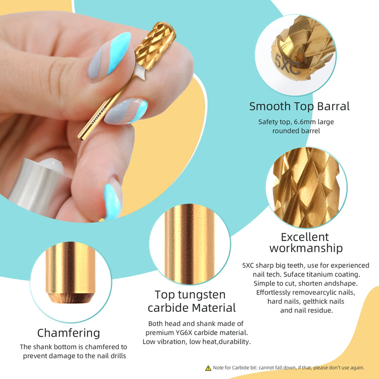 HYTOOS 5XC Safety Barrel Nail Drill Bits 3/32 Smooth Top Carbide Manicure Bit Remove Thick Gel Drills Accessories Supplier
