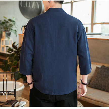 Kimono Camicia da uomo Samurai giapponese Cardigan tinta unita retrò Stile cinese Cotone Lino Yukata Haori Cappotto da uomo allentato Streetwear
