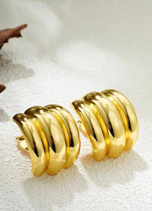 Orecchini a Perno Geometrici a Forma di C Multistrato Placcati in Oro 18K, Antiruggine, in Acciaio Inossidabile per Donne platinumshop