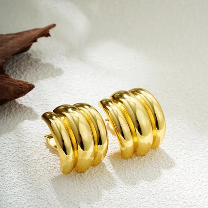 Orecchini a Perno Geometrici a Forma di C Multistrato Placcati in Oro 18K, Antiruggine, in Acciaio Inossidabile per Donne platinumshop