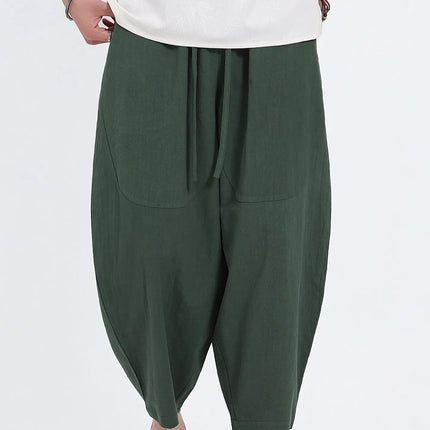 Pantaloni Harem in Cotone e Lino da Uomo, Casual, Traspiranti, Comodi, Estivi, Lunghezza al Polpaccio, Taglie Forti fino a 5XL