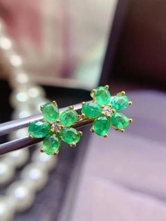 3*4mm Natural Emerald Flower Design Earrings with Certificate Fine Charm Fashion Weddings Jewelry fo