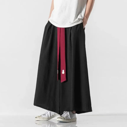 2023 Pantaloni da uomo a gamba larga Pantaloni da jogging in cotone Pantaloni larghi retrò Uomo Pantaloni di lino stile cinese Maschio Grande cavallo Nepal Abito Pantaloni solidi