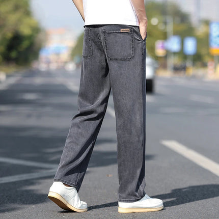 Jeans Larghi da Uomo in Lyocell Sottile, Morbidi e Comodi, Pantaloni alla Moda Primaverili ed Estivi, Denim Lavato di Marca