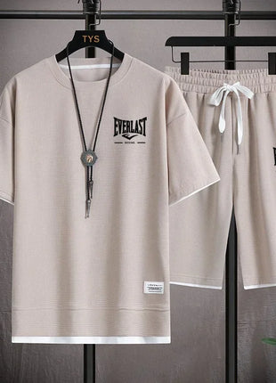 Ensemble d'été pour homme, t-shirt à col rond de haute qualité, short de course 2 pièces