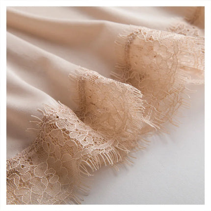Abbigliamento primavera/autunno da donna 23% seta di gelso naturale allentato scollo a V pizzo slip camicia da notte tinta unita sexy abito base lavorato a maglia