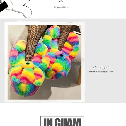 Cute Teddy Bear Plush Winter Slippers, Wrapped Heel Funny Indoor Floor Shoes, Women Gift, Warm Soft Cartoon Fluffy Animal Slippe