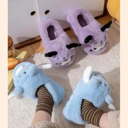 Anime Winter Plush Slippers Kuromi Hello Kitty Cinnamoroll Sanrioed Kawaii Cartoon Cute Indoor Thicken Warm Home Slippers