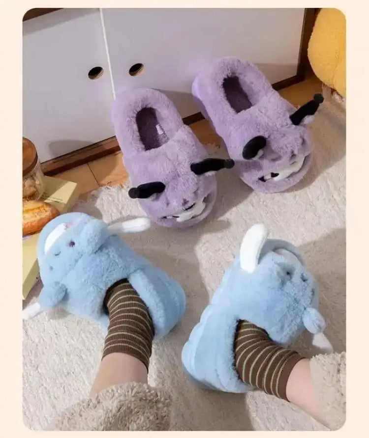 Anime Winter Plush Slippers Kuromi Hello Kitty Cinnamoroll Sanrioed Kawaii Cartoon Cute Indoor Thicken Warm Home Slippers