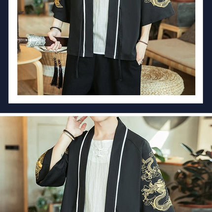 Japan Samurai Shirt uomo ricamato Kimono giapponese manica corta Cardigan uomo estate sottile moda Casual Yukata Cardigan Top uomo