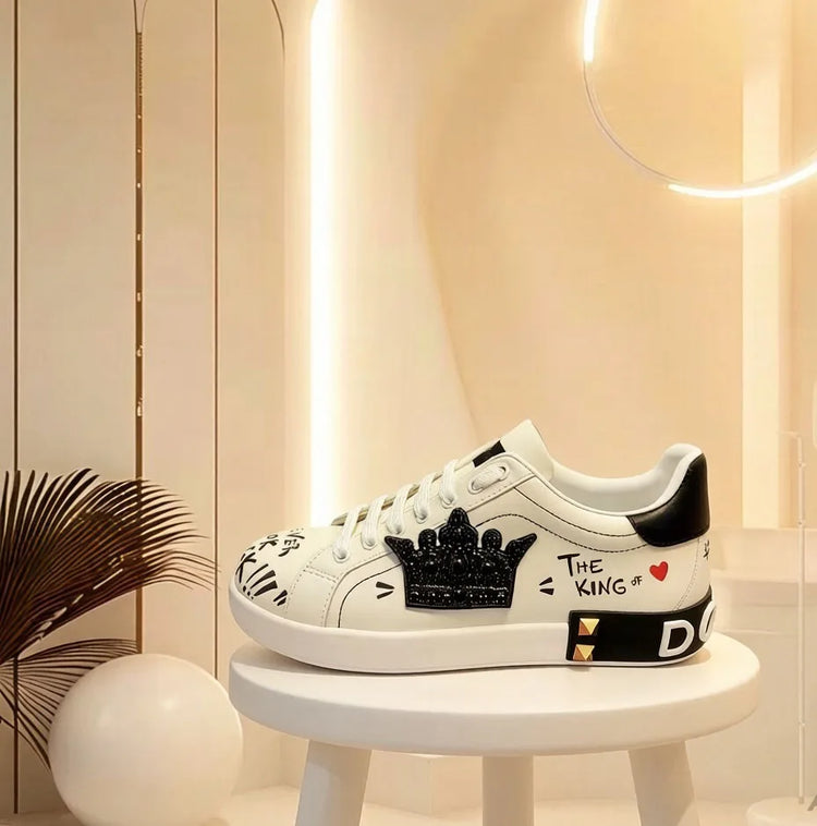 Designer Leather Sneakers Fashion Unisex Casual Platform Casual Comfort Flats Brand Women Outdoor Sport Diamonds White Shoes