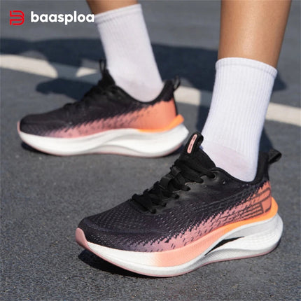Baasploa Running Shoes Men Carbon Plate Professional Cushioning Anti-slip Sneaker Female Casual Breathable Jogging Sports Shoes PlatiNum