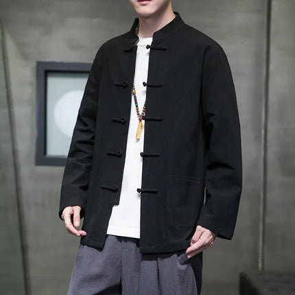 Camicie da uomo stile cinese retrò lino cotone tinta unita vestito Tang top cardigan uomo casual Kung Fu Tai Chi camicette da uomo abbigliamento