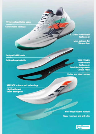 Xtep 360X 2.0 Professional Marathon Running Shoes For Men Racing Carbon Plate Shock Absorbent Sports Training Shoes 975219110035 PlatiNum