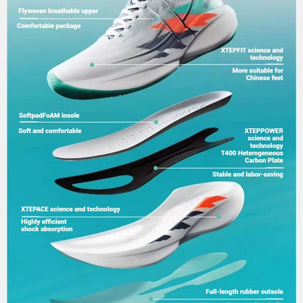 Xtep 360X 2.0 Professional Marathon Running Shoes For Men Racing Carbon Plate Shock Absorbent Sports Training Shoes 975219110035 PlatiNum
