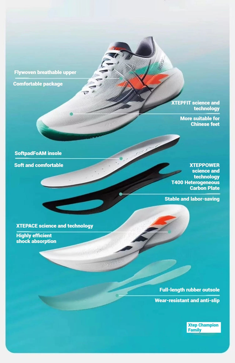 Xtep 360X 2.0 Professional Marathon Running Shoes For Men Racing Carbon Plate Shock Absorbent Sports Training Shoes 975219110035 PlatiNum