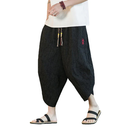 Kimono giapponese Pantaloncini tradizionali Pantaloni asiatici da uomo Samurai giapponese Pantaloni larghi da uomo in lino Yukata casual allentati