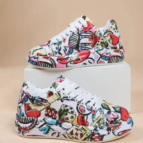 Customizable Thick-soled Increased Women's Sports Shoes Women Women's Hand-painted Graffiti White Shoes Outdoor Casual Shoes