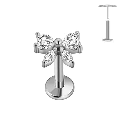 ASTM F136 G23 Orecchino a forma di cuore in titanio 16G 18G 20G Piercing senza filettatura Farfalla Push in Lip Stud Daith Labret Conch platinumshop