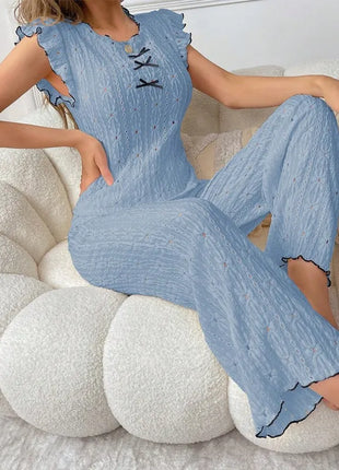 Nuovo set pigiama da donna con trama in pizzo di fascia alta, primavera ed estate, stile europeo e americano